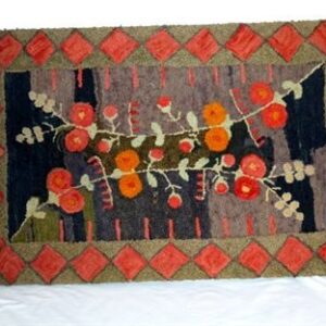 Holly Hocks Hooked Rug